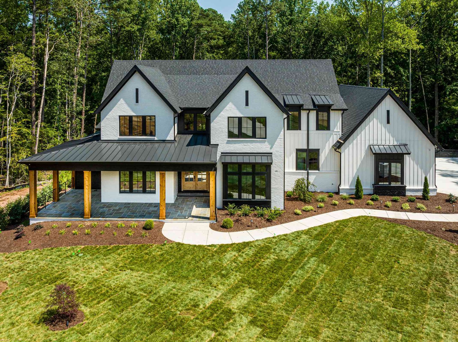 Aerial view of a custom estate front elevation by Shail Construction in Raleigh NC
