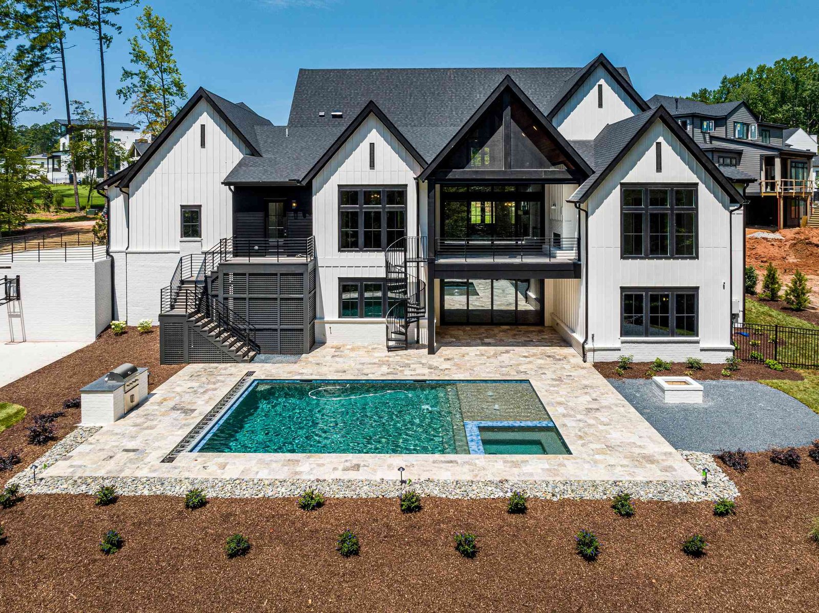 Aerial view of estate rear grounds by Shail Construction in Raleigh NC